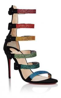 CHRISTIAN LOUBOUTIN Raynibo Suede Sandals / multicoloured crystal straps