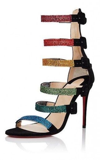 CHRISTIAN LOUBOUTIN Raynibo Suede Sandals / multicoloured crystal straps - flipped