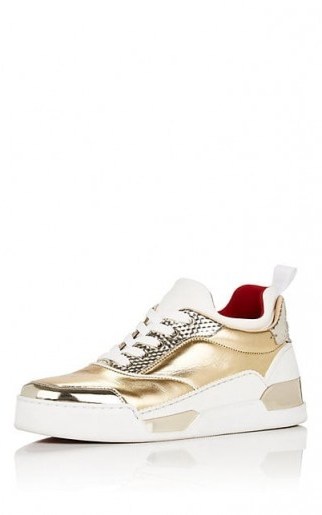 CHRISTIAN LOUBOUTIN Aurélien Donna Flat Sneakers ~ metallic-gold trainers ~ sports luxe shoes - flipped