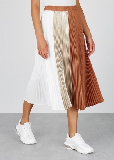 CLU Colour-block pleated satin midi skirt | neutral tones - flipped