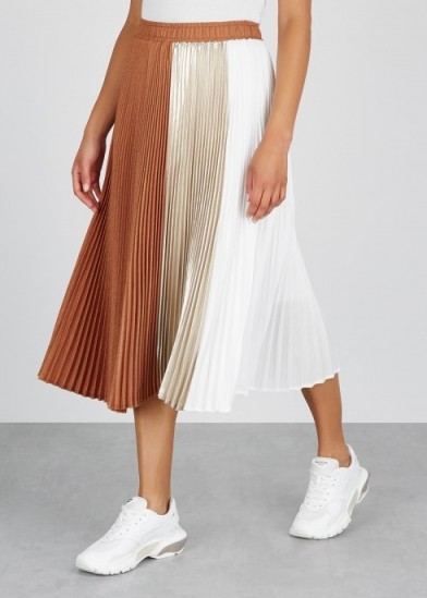 CLU Colour-block pleated satin midi skirt | neutral tones