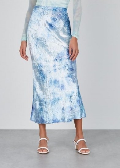 COLLINA STRADA Yod blue tie-dye velvet midi skirt ~ everyday luxe - flipped