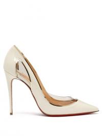 CHRISTIAN LOUBOUTIN Cosmo 554 patent-leather pumps White. METALLIC SILVER TRIMMED COURTS