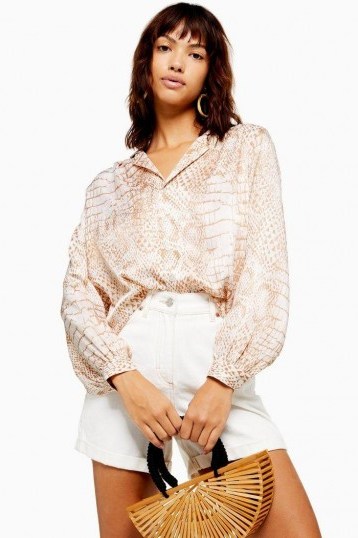 Topshop Crocodile Print Shirt in light-brown | luxe style animal print shirts - flipped
