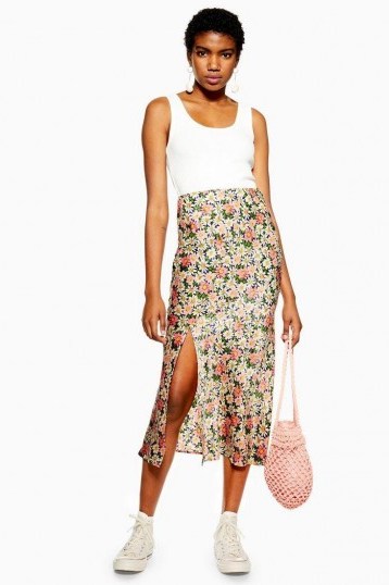 Topshop Daisy Floral Satin Bias Midi Skirt | breezy summer skirts - flipped
