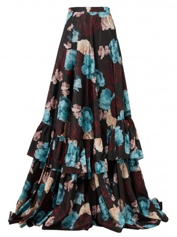 ERDEM Darcy Bloomsbury floral-print silk skirt ~ floor sweeping ruffle trimmed skirts - flipped
