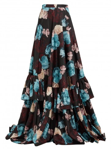 ERDEM Darcy Bloomsbury floral-print silk skirt ~ floor sweeping ruffle trimmed skirts