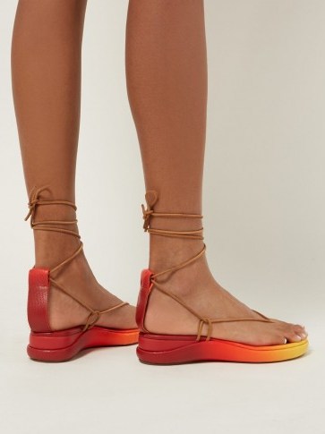 CHLOÉ Degradé leather sandals | red and yellow tie-dye effect summer flatforms - flipped