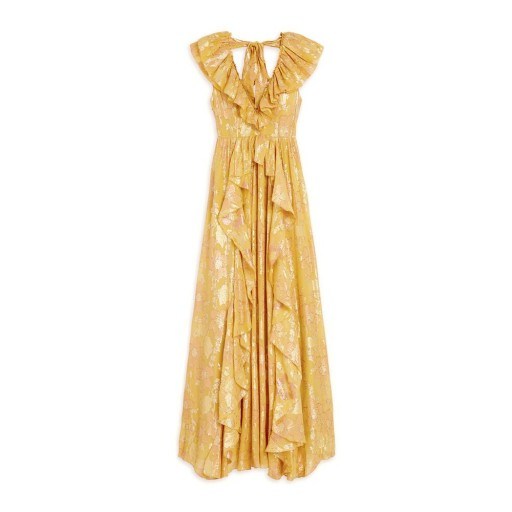 Ulla Johnson DEMETRIA GOWN in citrine ~ yellow metallic floral gowns ~ long feminine ruffled dresses - flipped