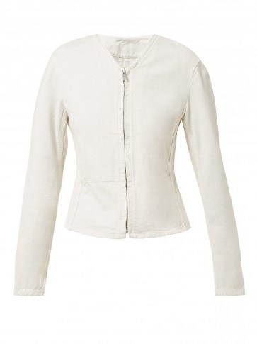 LEMAIRE Denim zip-through jacket in ivory ~ collarless jackets - flipped