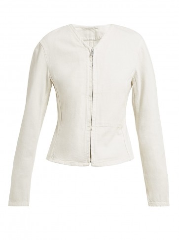 LEMAIRE Denim zip-through jacket in ivory ~ collarless jackets