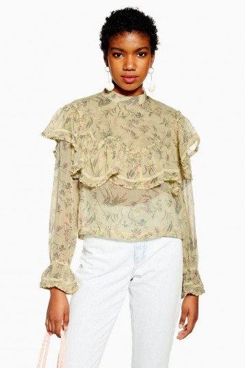 TOPSHOP Ditsy Floral Yoke Frilly Top in Lemon / romantic style fashion