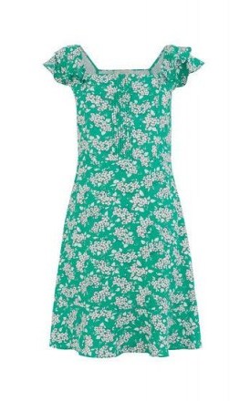 OASIS DITSY PRINT SKATER DRESS in green multi / angel sleeve summer dresses / flutter sleeves - flipped