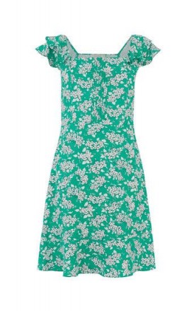 OASIS DITSY PRINT SKATER DRESS in green multi / angel sleeve summer dresses / flutter sleeves