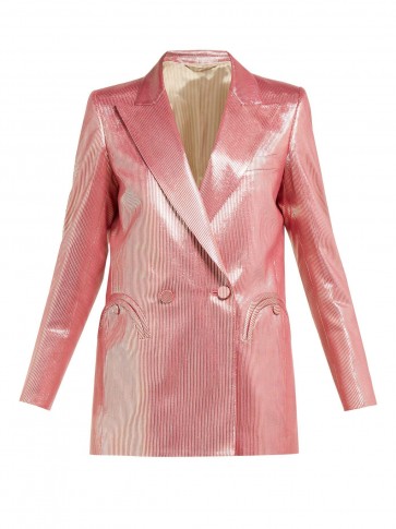 BLAZÉ MILANO Diva double-breasted metallic-stripe blazer in pink / shimmering silk blend jackets