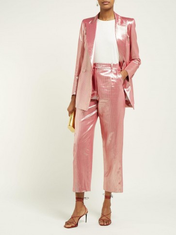 BLAZÉ MILANO Diva metallic high-rise silk-blend trousers / shiny pink pants