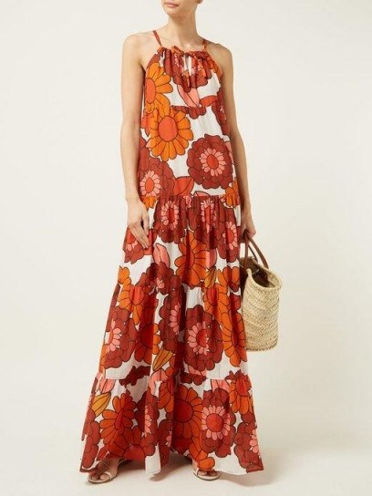 DODO BAR OR Dorothy floral-print tiered cotton maxi dress in orange | vintage summer prints - flipped