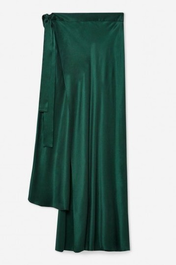 Topshop Boutique Double Layer Silk Skirt in green | silky asymmetric skirts - flipped