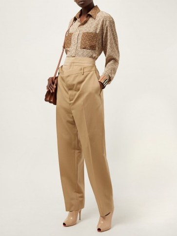 BURBERRY Double-waist mohair-blend poplin trousers in beige - flipped