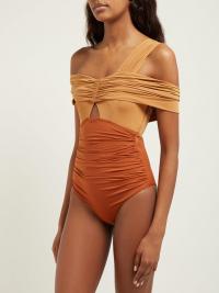SELF-PORTRAIT Draped ruched off-the-shoulder swimsuit | Matches Fashion