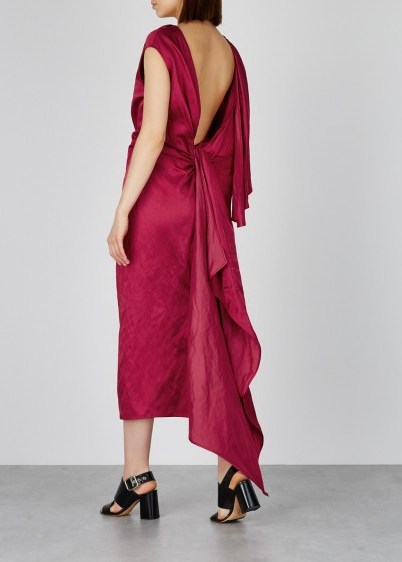 DRIES VAN NOTEN Diala red satin dress ~ draped open back dresses - flipped