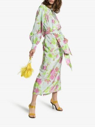 Dries Van Noten Floral Print Asymmetric Dress in green and pink / feminine florals - flipped