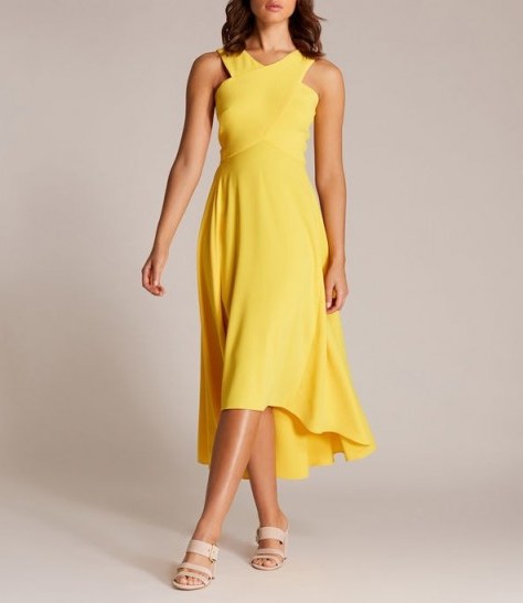 KAREN MILLEN Drop-Hem Midi Dress Yellow ~ high-low hemline ~ fluid movement dresses - flipped