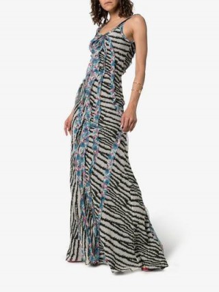 Etro Zebra-Print Ruffled Silk Maxi Dress / grey animal prints