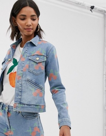 Fabienne Chapot denim jacket in peach print in feeling less peachy - flipped