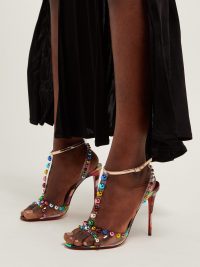 CHRISTIAN LOUBOUTIN Faridaravie 100 studded checked leather sandals ~ multicoloured-stud PVC strappy heels