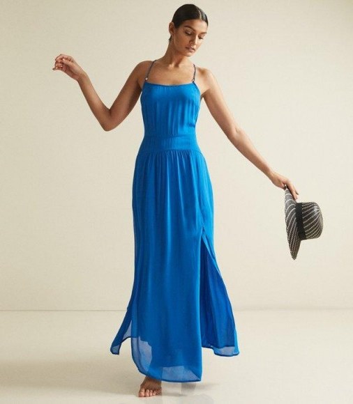 REISS FENNA CROSS BACK MIDI DRESS BLUE ~ vacation dresses - flipped