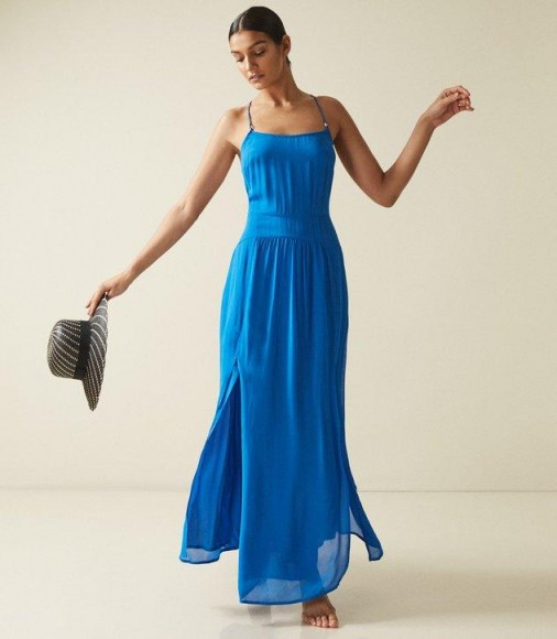 REISS FENNA CROSS BACK MIDI DRESS BLUE ~ vacation dresses