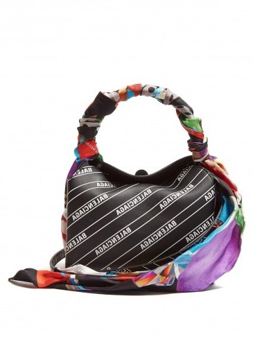 BALENCIAGA Flap scarf-trim logo leather bag | Matches Fashion - flipped