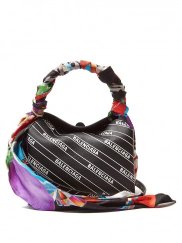 BALENCIAGA Flap scarf-trim logo leather bag | Matches Fashion