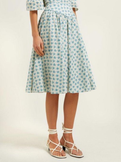 BATSHEVA Floral-print cotton knee-length skirt in blue | modern prairie skirts