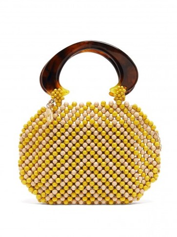 ROSANTICA BY MICHELA PANERO Freddy wooden-beaded pouch bag in neutral and yellow ~ vintage style handbags - flipped