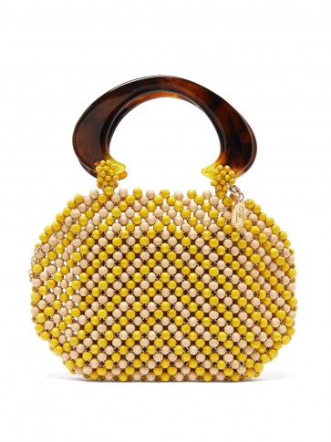ROSANTICA BY MICHELA PANERO Freddy wooden-beaded pouch bag in neutral and yellow ~ vintage style handbags