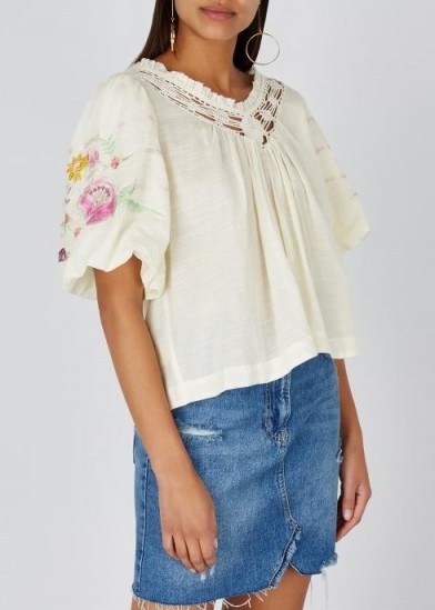 FREE PEOPLE Bohemia embroidered gauze top in Ivory / boho blouses - flipped