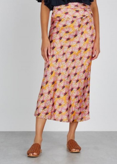 FREE PEOPLE Normani floral-print midi skirt in mustard