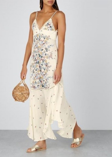 FREE PEOPLE Paradise floral-print maxi dress in Ivory / thin strap summer dresses - flipped