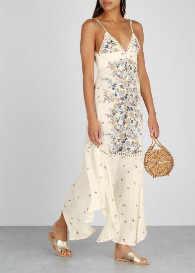 FREE PEOPLE Paradise floral-print maxi dress in Ivory / thin strap summer dresses