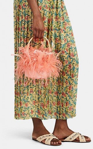 GATTI Tweety Pink Feather-Trimmed Wicker Bucket Bag