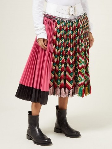 CHOPOVA LOWENA Geometric pleated wool and ripstop midi skirt ~ knitted panel skirts - flipped