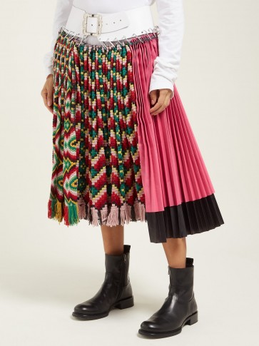 CHOPOVA LOWENA Geometric pleated wool and ripstop midi skirt ~ knitted panel skirts