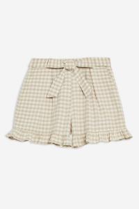 TOPSHOP Gingham Frill Shorts With Linen in Natural