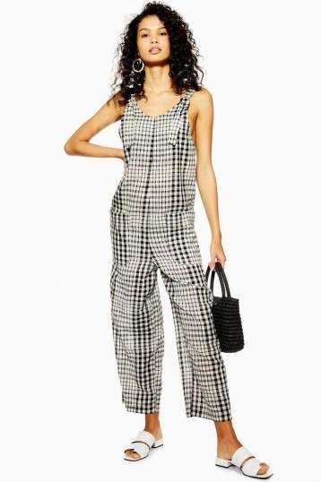 Topshop Gingham Tie Jumpsuit in monochrome - flipped
