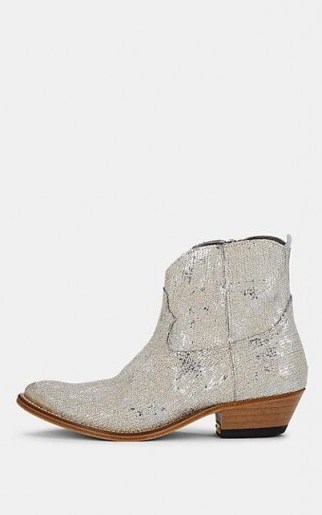 GOLDEN GOOSE Young Glitter Leather Ankle Boots in Silver / glittering western boot - flipped
