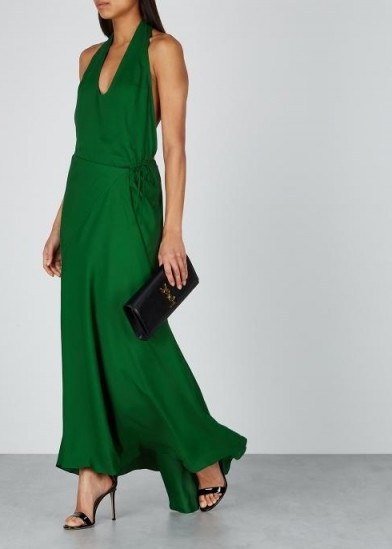 HAIDER ACKERMANN Green halterneck maxi dress ~ fluid wrap style evening gown - flipped