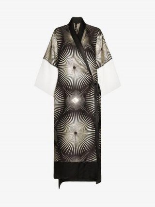 Haider Ackermann Printed Kimono Dress | monochrome oriental inspired maxi - flipped