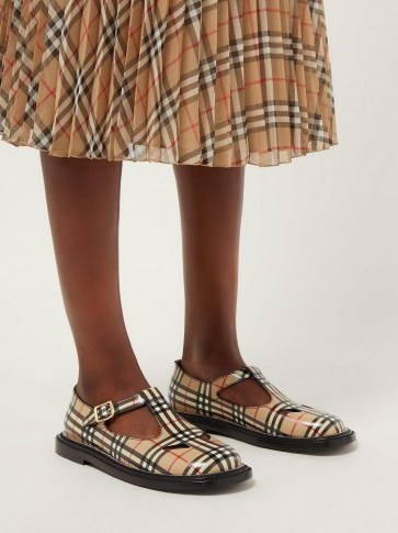 BURBERRY Hannie T-bar Vintage check leather shoes / checked T-bar flats - flipped
